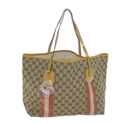 GUCCI GG Canvas Sherry Line Tote Bag Beige Red 211970 